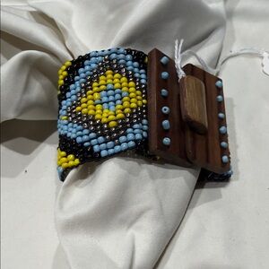 Native American Beaded Bracelet with Wooden Clasp